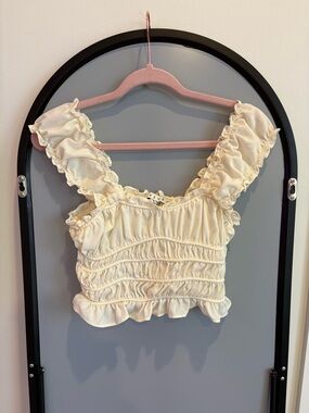 HYFVE Cream Ruffle Smocked Crop Top